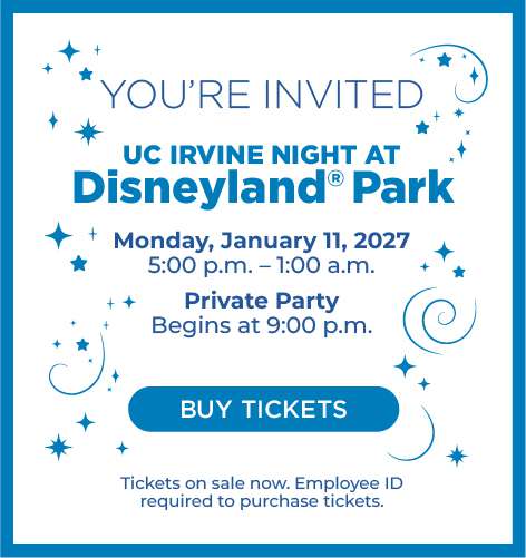 Buy tickets: UC Irvine Night at Disneyland Park, Monday, January 11.
